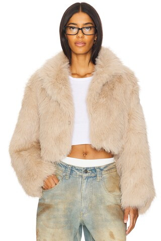 Paris Cropped Faux Fur Jacket In Sand | Revolve Clothing (Global)
