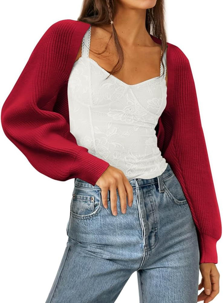 Zwurew Women's Bolero Shrug Sweater 2024 Knitted Long Sleeve Open Front Cropped Cardigan Shrugs S... | Amazon (US)