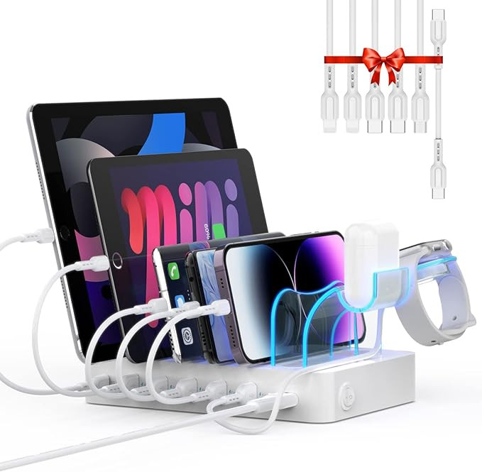 SooPii 60W 6-Port Charging Station for Multiple Devices, PD 20W USB C Fast Charging for lPhone 14... | Amazon (US)