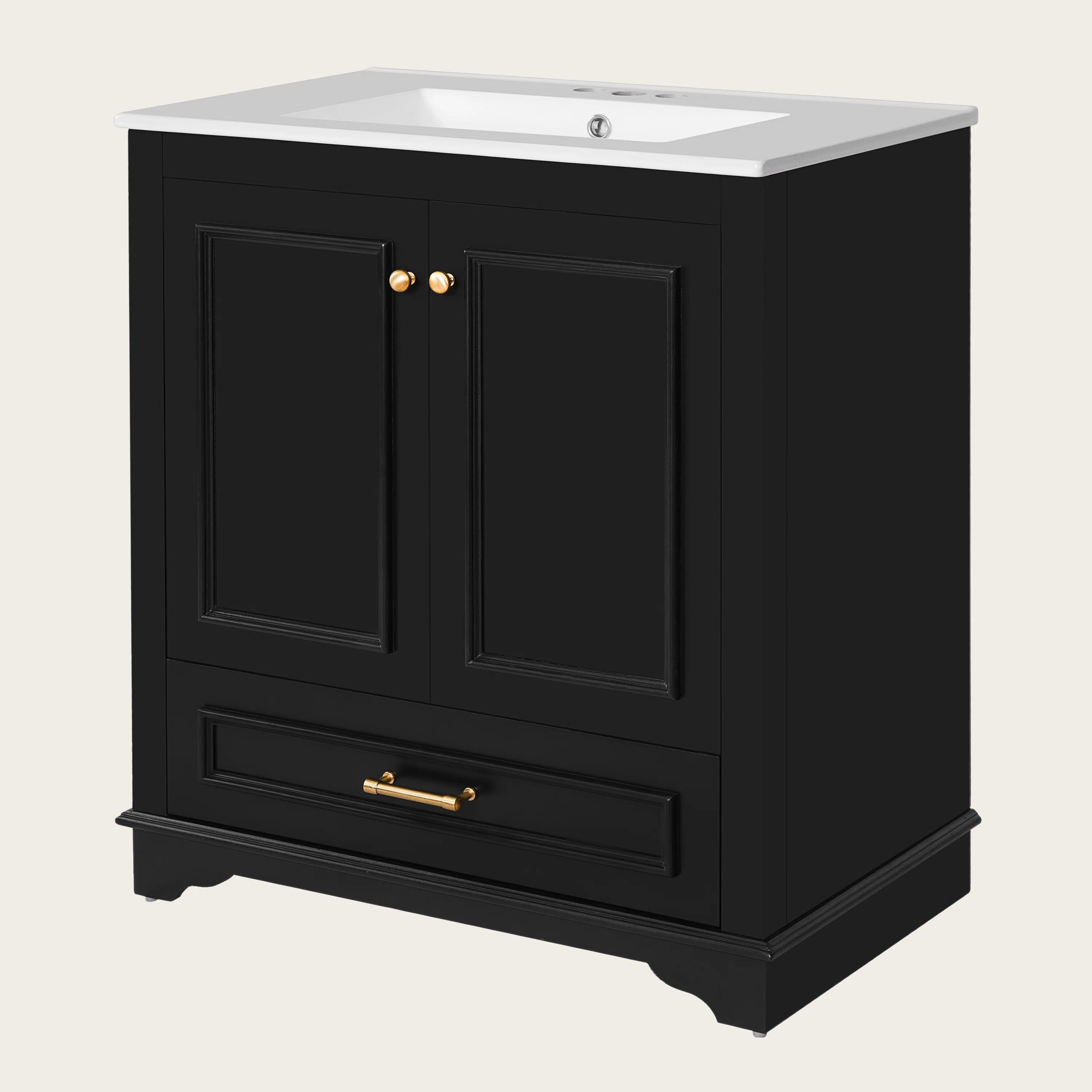 30" Bathroom Vanity with Ceramic Sink, Solid Wood Frame Vanity Cabinet with 2 Soft-Close Doors, C... | Wayfair North America