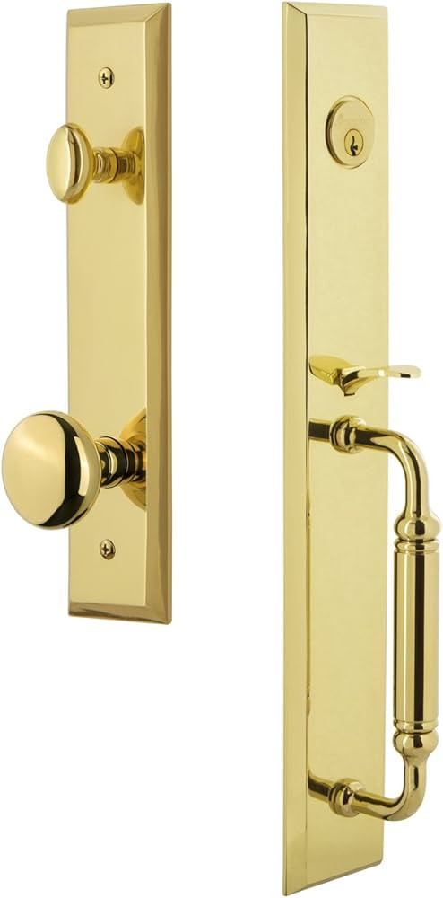 Grandeur 842681 Hardware One-Piece Handleset with C Grip and Fifth Avenue Knob in Lifetime Brass,... | Amazon (US)
