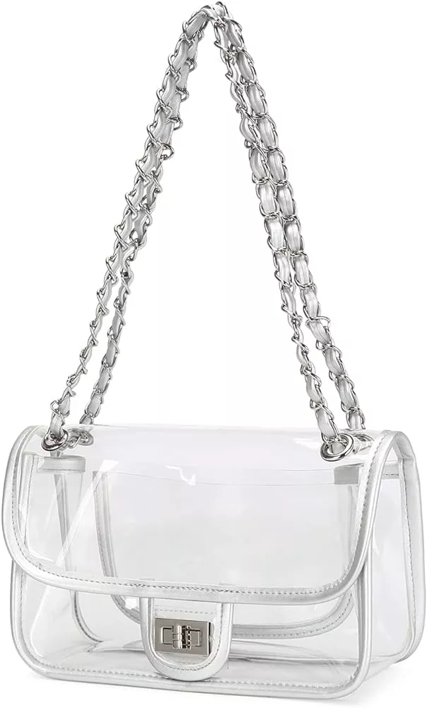 Womens PVC Clear Purse Handbag with Chain Stadium Approved Clear