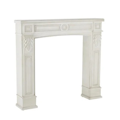 Cole And Grey Wooden Freestanding Fireplace Mantle With Leaf Accents | Wayfair North America