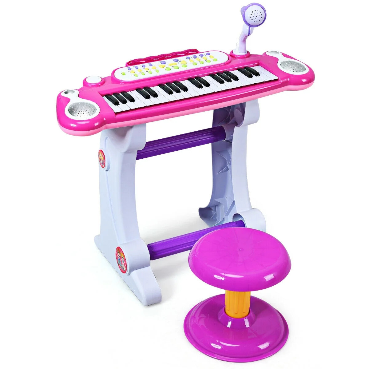 Costway 37 Key Electronic Keyboard Kids Toy Piano MP3 Input with Microphone and Stool Pink | Walmart (US)