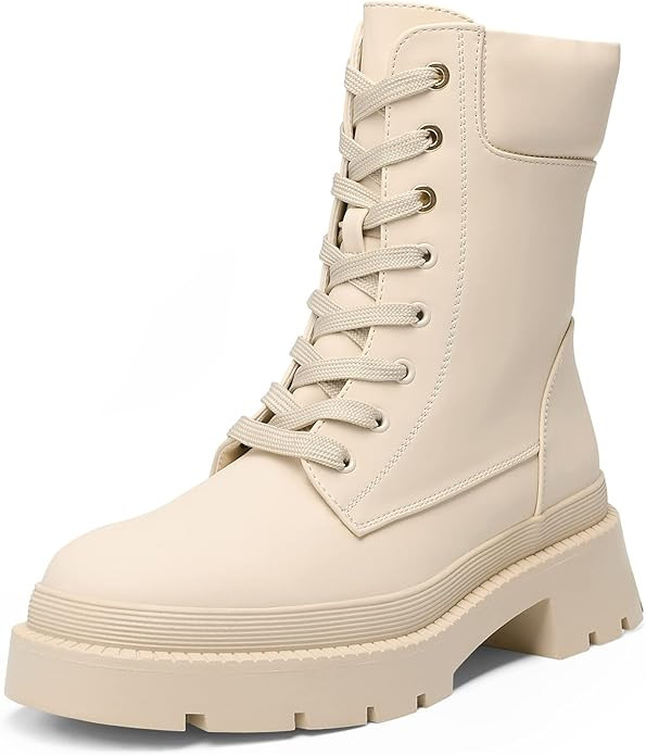 DREAM PAIRS Women's Platform Chelsea Combat Boots Lace Up Lug Sole Ankle Booties Shoes | Amazon (US)