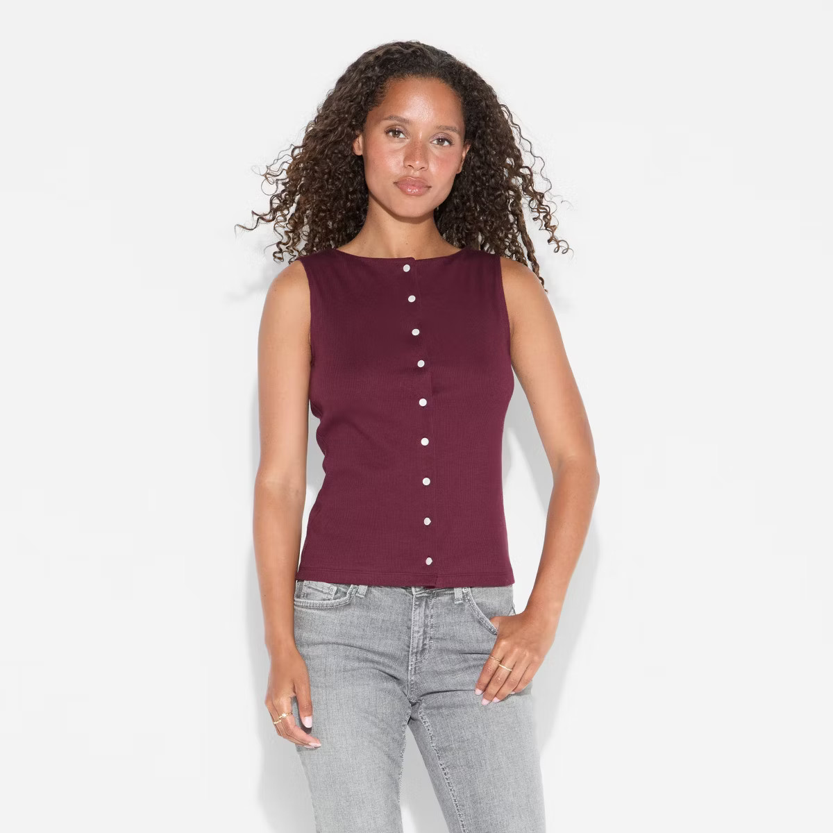Women's Button-Front Tank Top - Wild Fable™ Burgundy XXS | Target