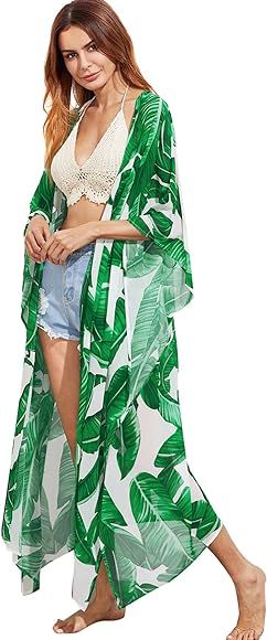 Women's Flowy Kimono Cardigan Open Front Maxi Dress | Amazon (US)