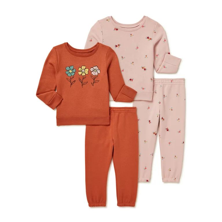 Garanimals Toddler Girls Fleece Sweatshirts and Sweatpants, 4-Piece Outfit Set, Sizes 2T-5T | Walmart (US)