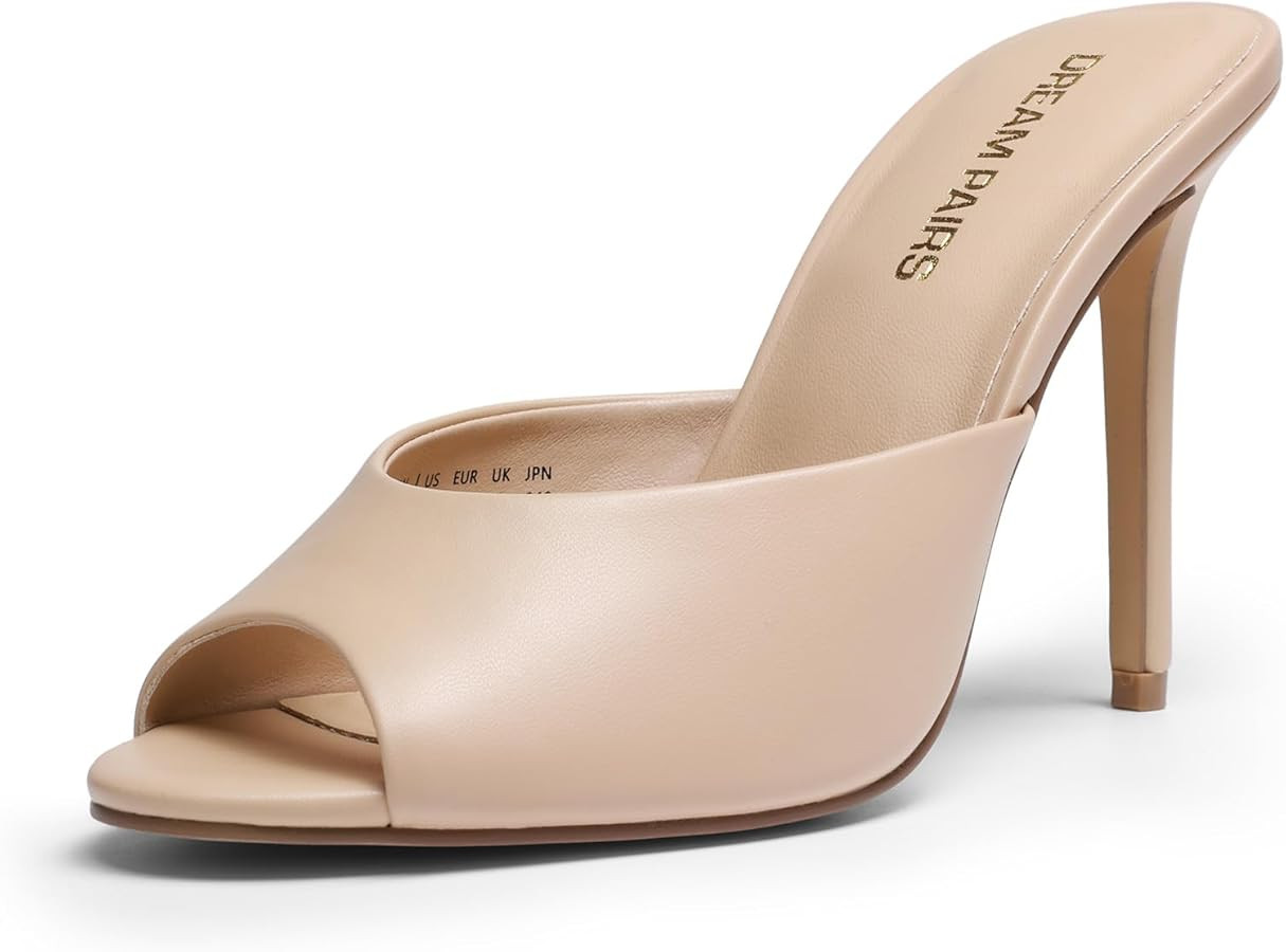 DREAM PAIRS Mule Heels for Women High Heels Stiletto Open Round Peep Toe Mules Sandals Slip on Dr... | Amazon (US)