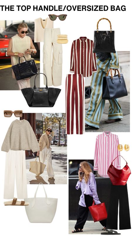 The bag edit + how to style | striped trousers | pink shirt | beige outfit | tonal outfit | white trouser 

#LTKstyletip #LTKfindsunder100 #LTKover40