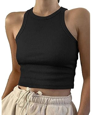 Artfish Women Casual Basic Sleeveless High Neck Rib-Knit Y2k Crop Tank Top | Amazon (US)