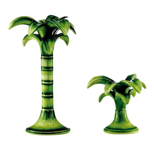 Les Ottomans Palm Tree Candlestick Holders in Green, Small & Medium, Set of 2 | Chairish