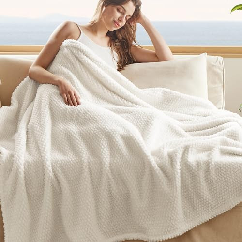 Bedsure White Throw Blanket for Couch - Super Soft Cozy Blankets for Women, Cute Small Blanket for Girls, Off White, 50x60 Inches | Amazon (US)