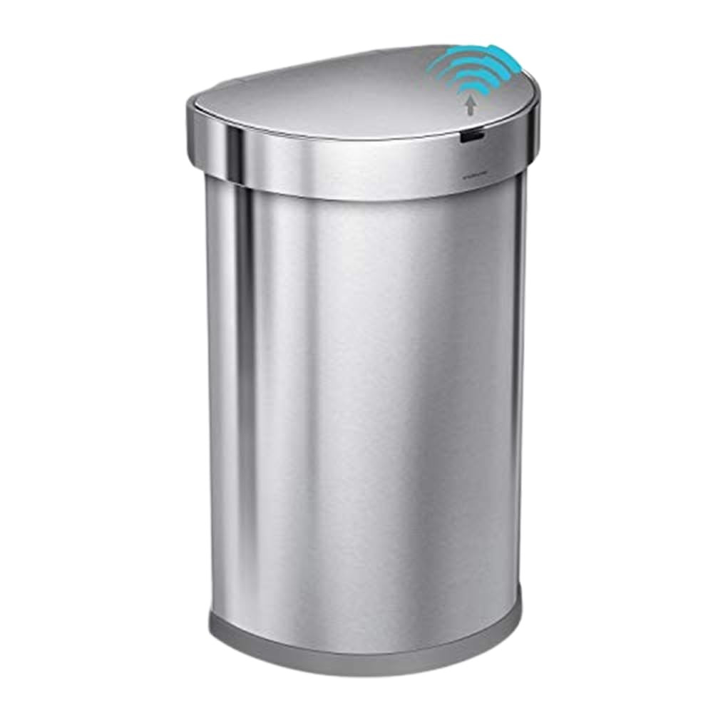 simplehuman 45 Liter / 12 Gallon Semi-Round Automatic Sensor Trash Can, Brushed Stainless Steel | Amazon (US)