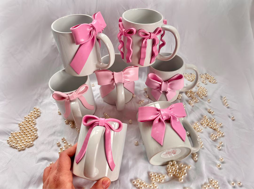 Coquette Pink Bow Mugs/ Cute Ceramic Mug/ Girly Pop Coffee Mug/ Bow Decor/ Modern Ceramic Cup/ Co... | Etsy (US)
