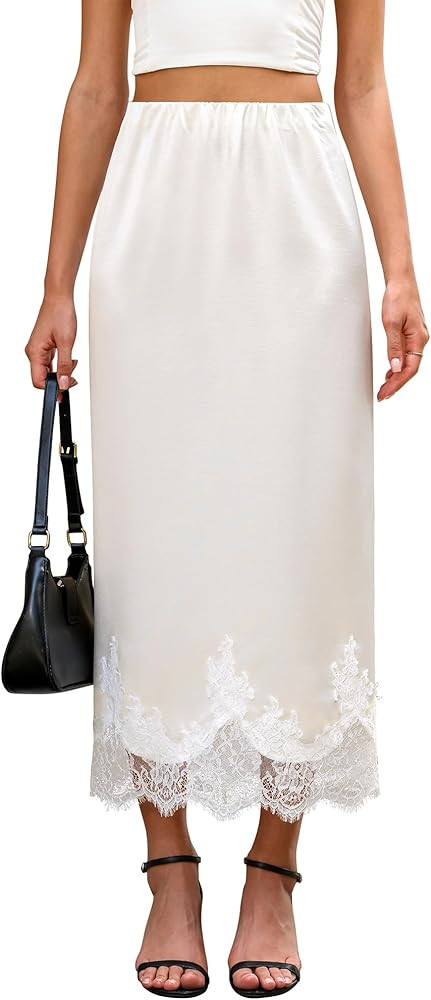 Bsubseach Satin Maxi Skirts for Women Casual Elegant 2025 Fall A Line High Waist Elastic Silk Mid... | Amazon (US)