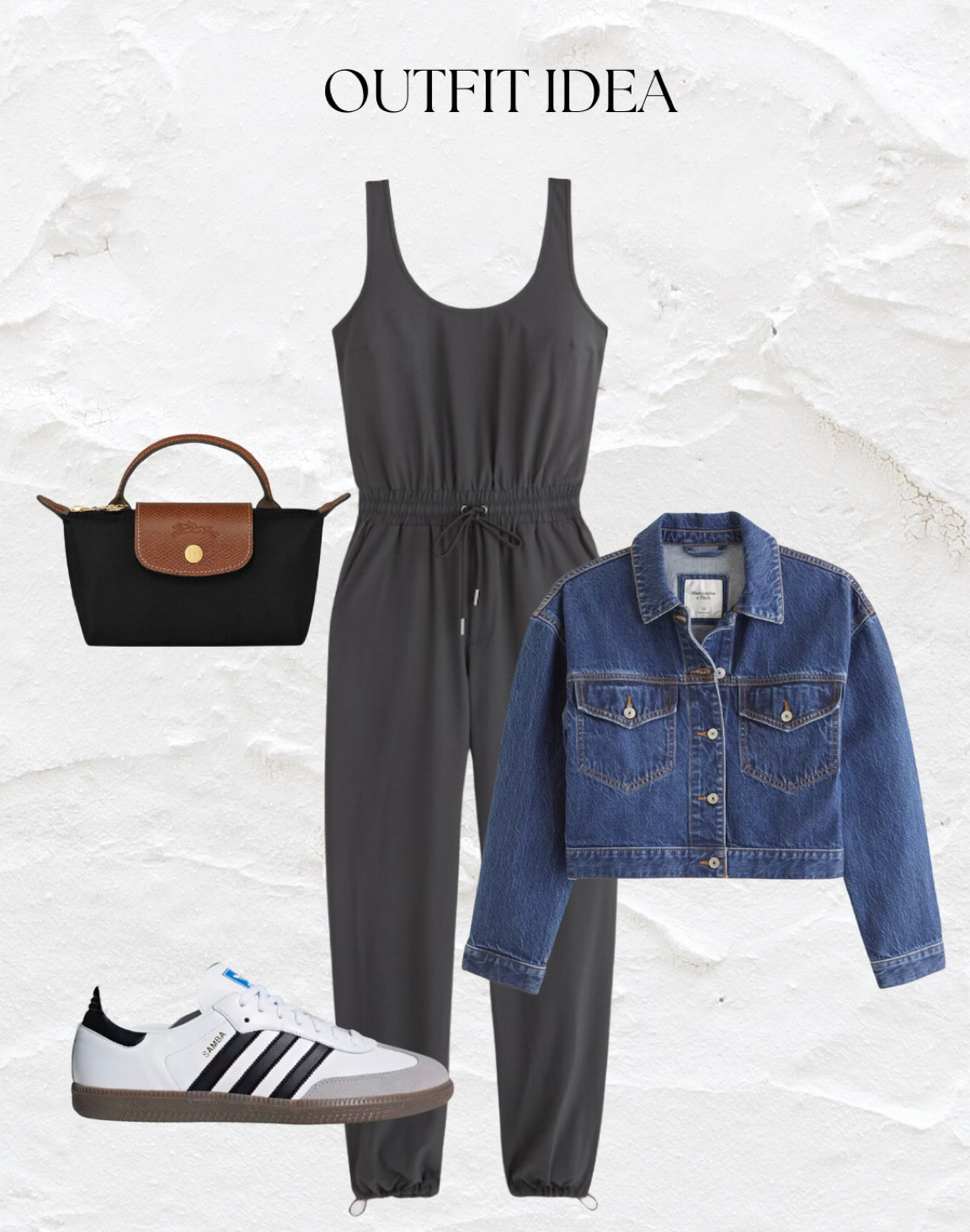 Casual outfit inspo ✨
This makes a perfect transition into fall outfit. 
Traveler jumpsuit from Abercrombie, denim cropped jacket, Longchamp mini pouch and Adidas samba 

#LTKtravel #LTKfitness #LTKSeasonal