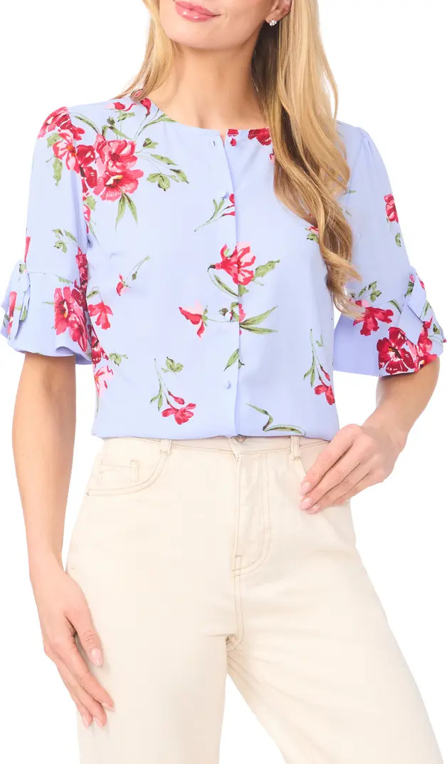 Floral Bow Sleeve Button-Up Top | Nordstrom