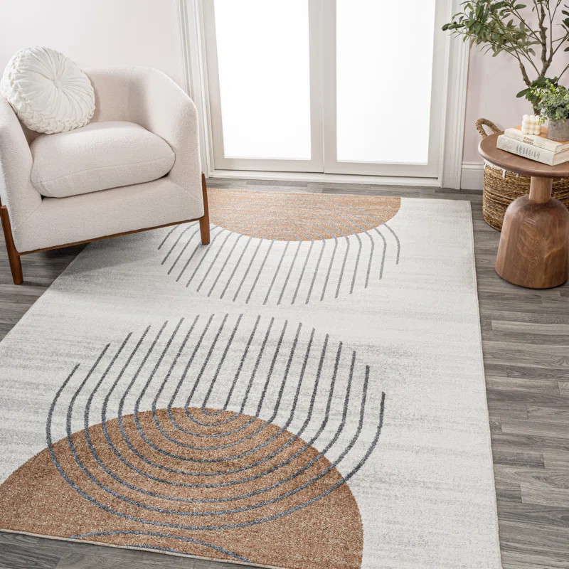 Kallax Geometric Modern Low-Pile Machine-Washable Cream/Terra 8 ft. x 10 ft. Area Rug | Wayfair North America