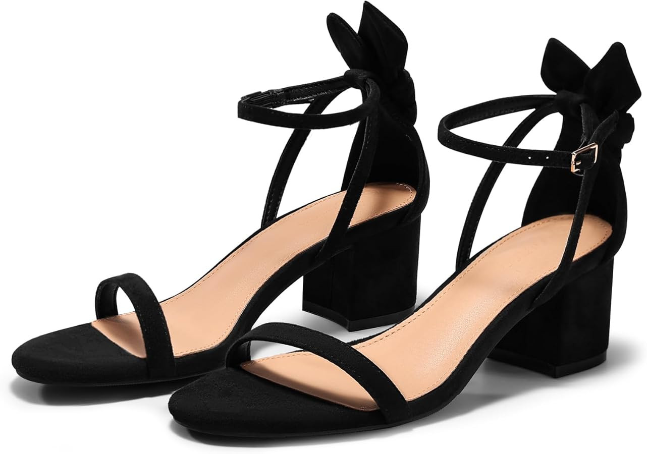 Coutgo Womens Chunky Low Heels Open Toe One Strap Heeled Sandals Bow Ankle Strap Wedding Dress Sh... | Amazon (US)