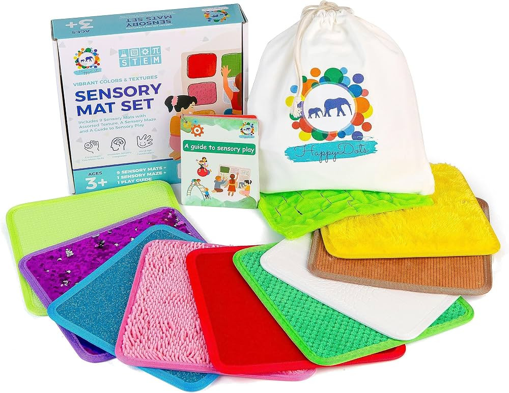 Sensory Mat Set - 9 Square 8.6-Inch Sensory Tiles for Sensory Wall, Floor & More - Mixed Colors &... | Amazon (US)