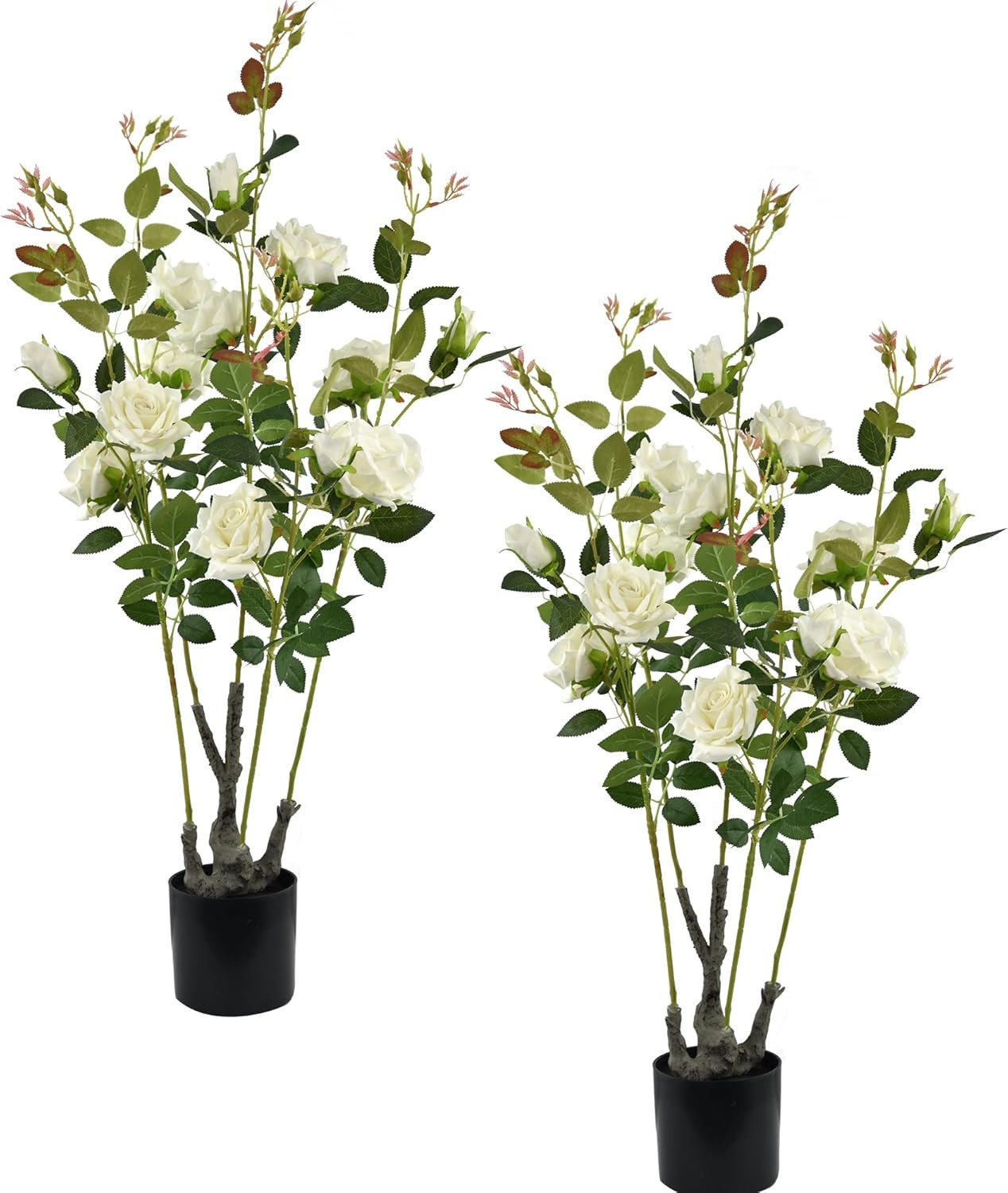 Artificial Rose Flower Fake Tree, Artificial Plants with 15 White Silk Flowers，35 inch Faux Ros... | Amazon (US)