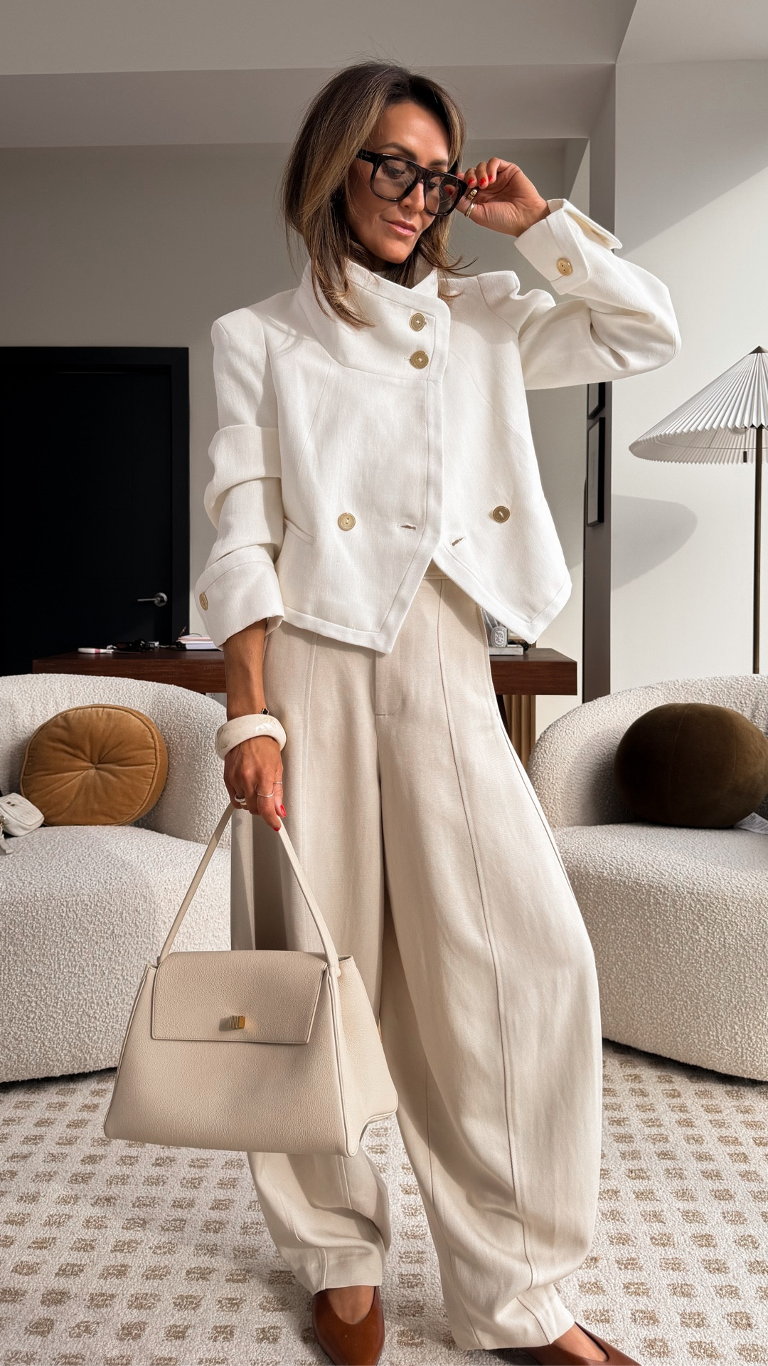 This outfit is so chic, modern silhouettes with the full pats and high collar structured jacket! Size small on jacket and xs on pants 

Karina style diaries, Zara outfit, work outfit 

#LTKWorkwear #LTKOver40 #LTKootd