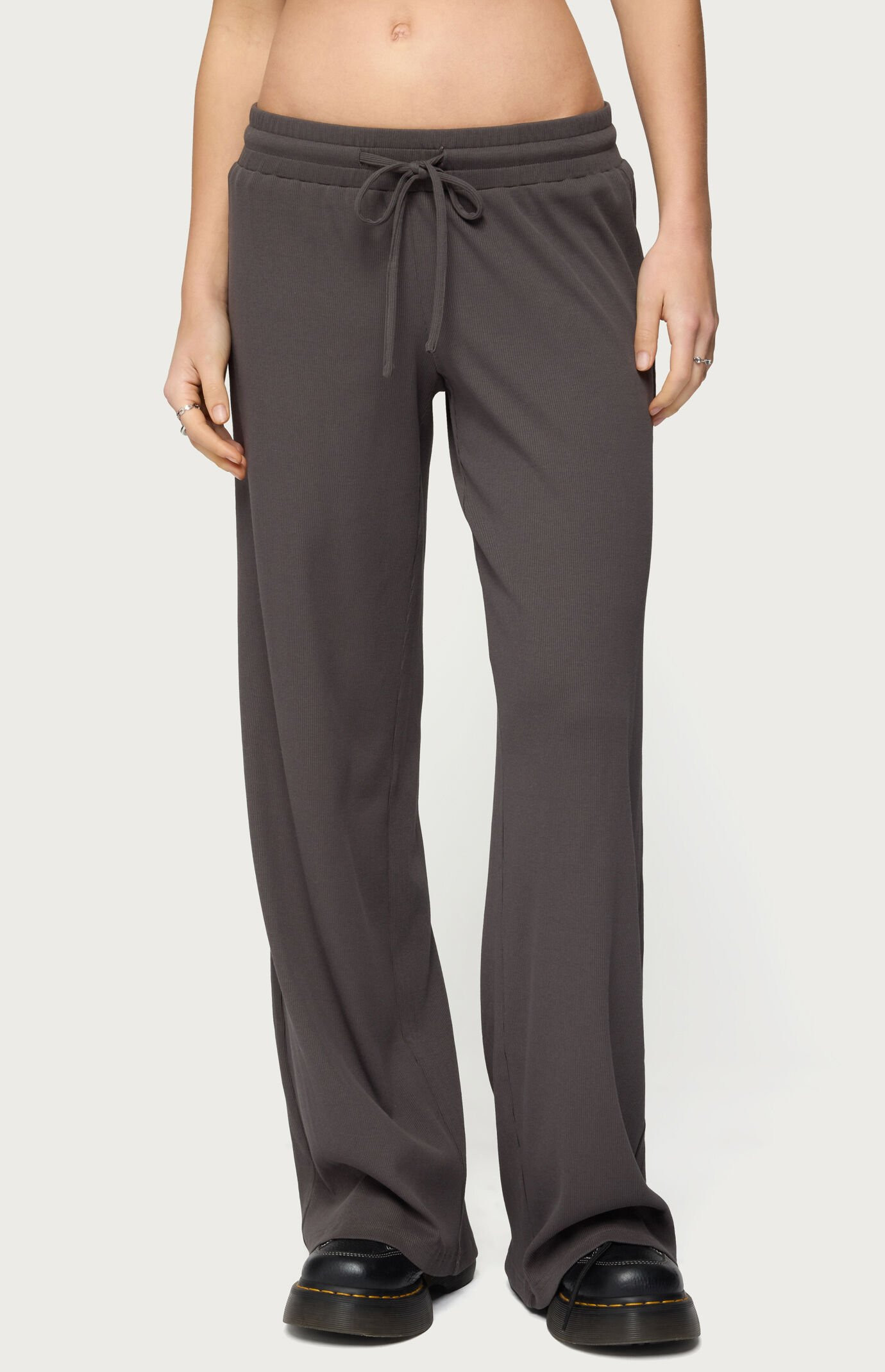 Edikted Women's Cicilia Straight Leg Ribbed Pants in Dark Gray - Size Medium | PacSun