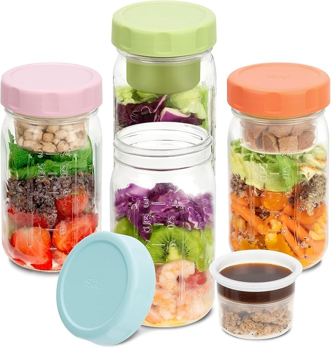SOLIGT 4 Pack Glass Salad Jars with Lids Meal Prep, Wet/Dry Separation | Amazon (US)
