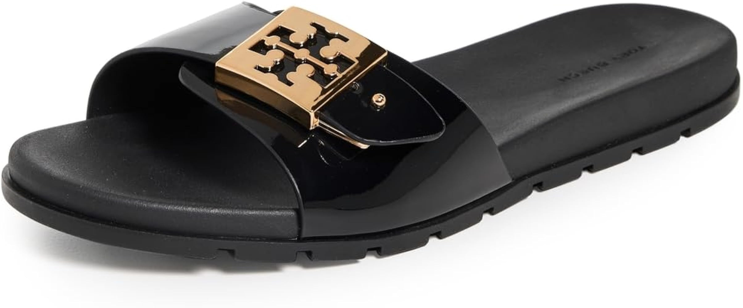 Amazon.com | Tory Burch Women's Buckle Slides, Perfect Black/Gold, 5 Medium US | Slides | Amazon (US)