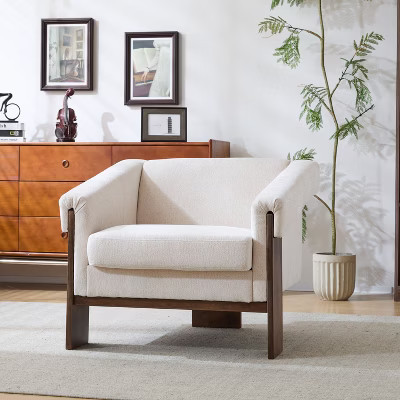 PAGED 34" Mid-Century Modern Accent Chair Upholstered Living Room Chairs with Deep Cushions and Wide Armrests for Living Room, Bedroom, Beige | Target