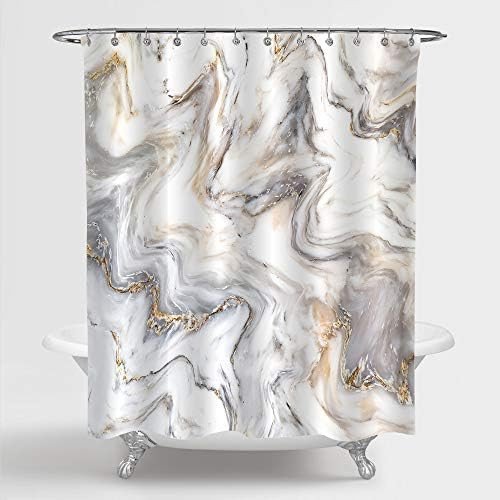 MitoVilla Gray Marble Shower Curtain Set with Hooks, Grey Gold White Striped Marble Bathroom Deco... | Amazon (US)