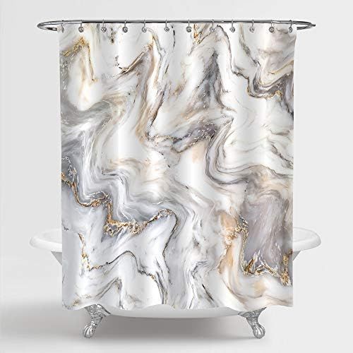 MitoVilla Gray Marble Shower Curtain Set with Hooks, Grey Gold White Striped Marble Bathroom Deco... | Amazon (US)