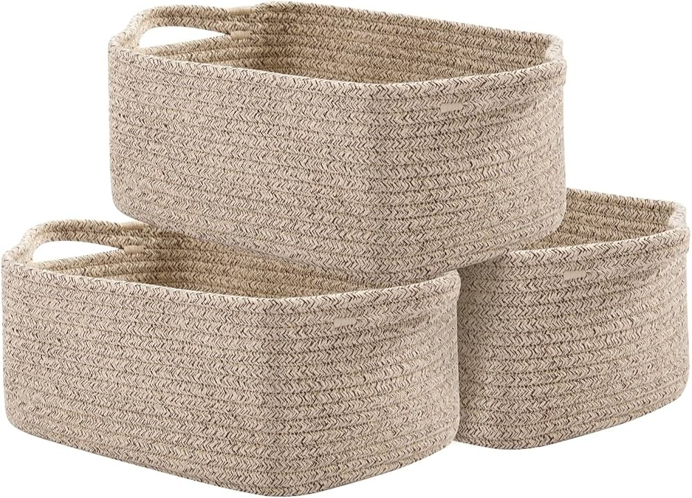OIAHOMY Cotton Rope Woven Baskets for Storage, Nursery Rectangle Storage Basket with Handles for ... | Amazon (US)