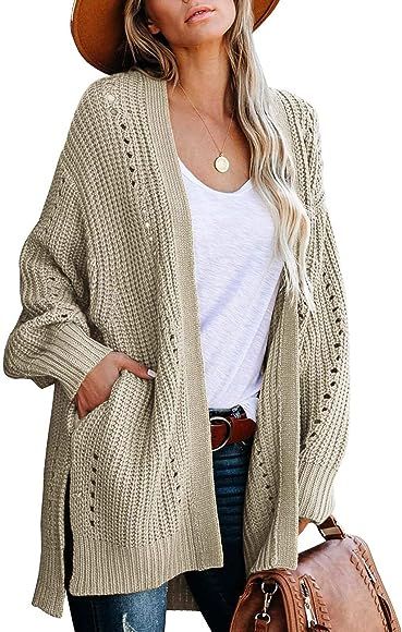 FARORO Women's Cardigan Long Sleeve Chunky Knit Sweater Open Front Cardigan Loose Outerwear with ... | Amazon (CA)