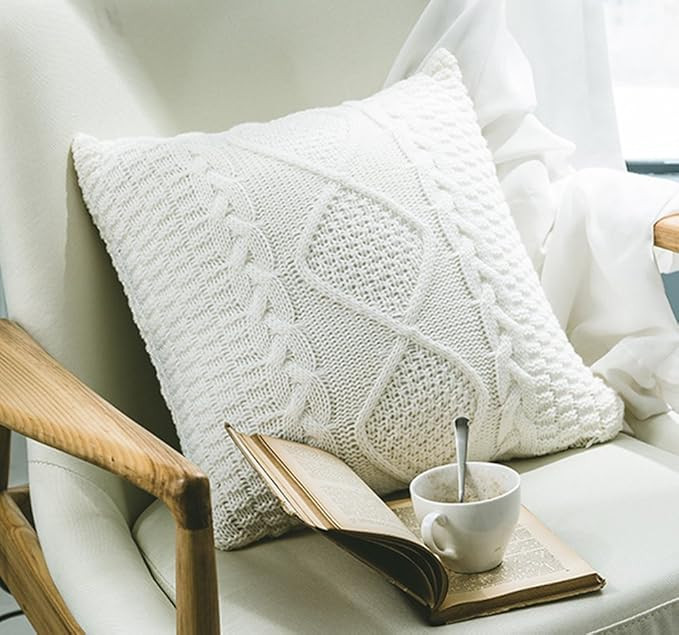 Andaa 18" x 18" Decorative Pillow Covers Double-Cable Knitted Pillow Cover Case For Home Decor Be... | Amazon (US)
