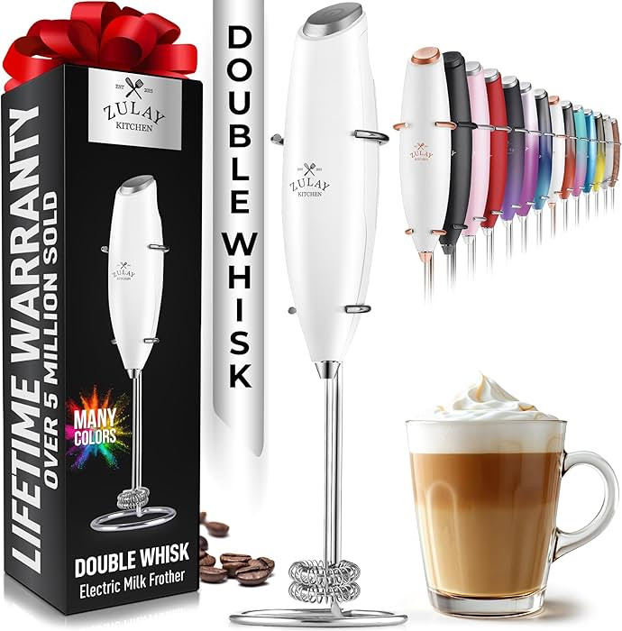 Zulay Kitchen Powerful Double Whisk Milk Frother Handheld - Foam Maker With Stand - Whisk Drink M... | Amazon (US)