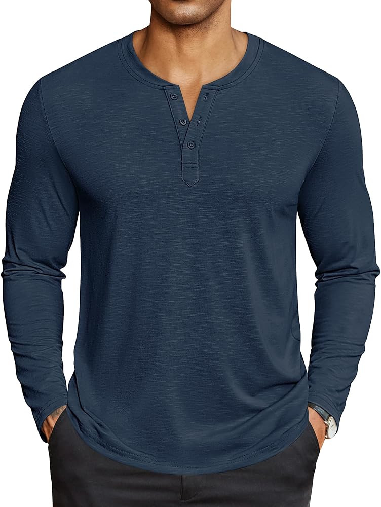 COOFANDY Men's Henley Shirts Long Sleeve Lightweight Button T-Shirt Casual Basic Tee Top | Amazon (US)