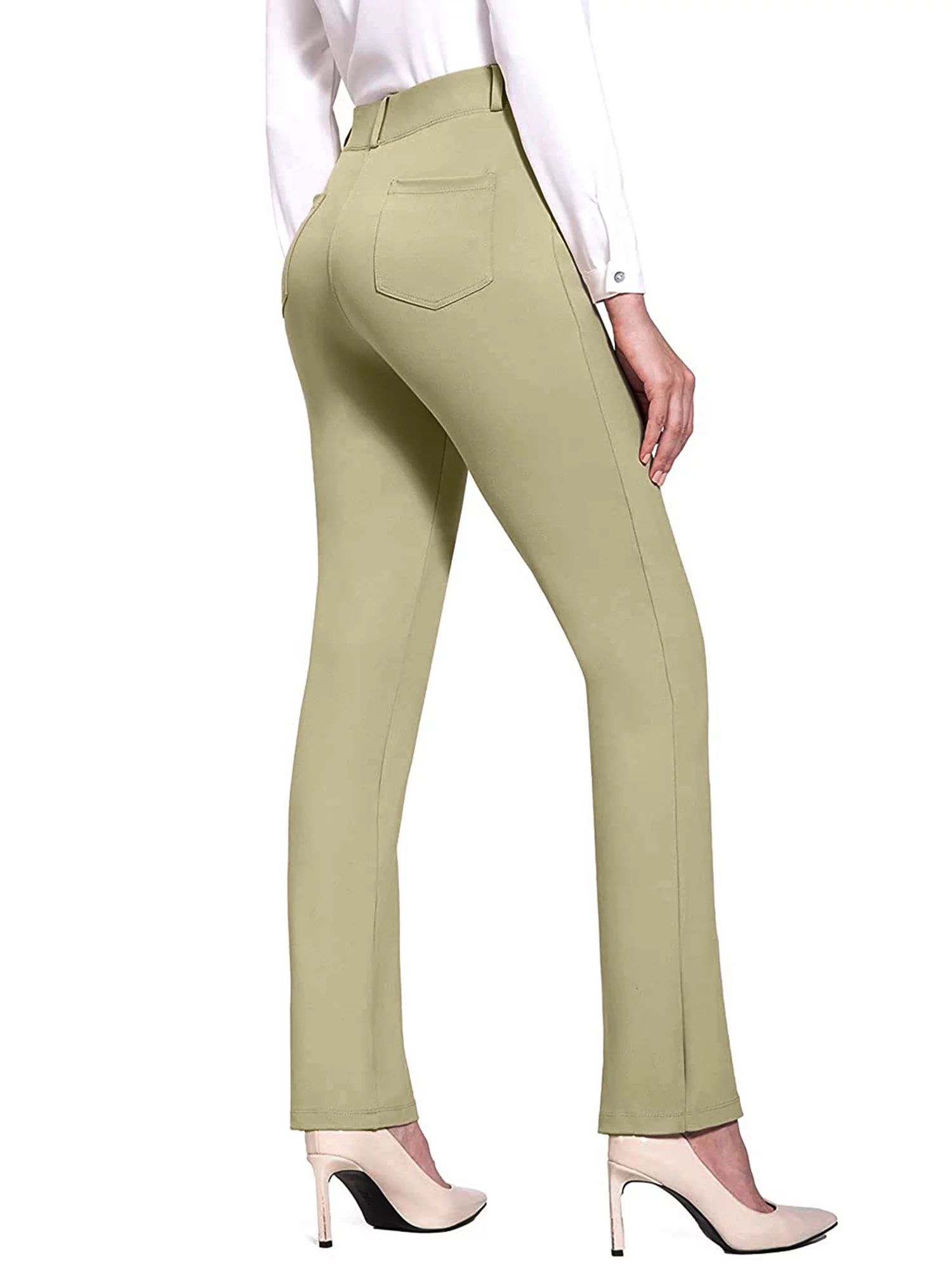 wybzd Women Casual Stretchy Pants Work Business Slacks Dress Pants Straight Leg Trousers with Poc... | Walmart (US)