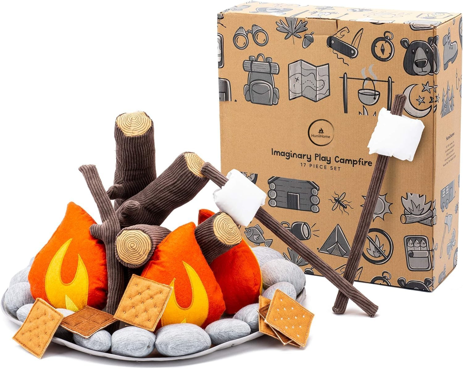 Pretend Campfire - Sensory Play Pretend Camping Set for Kids with Plush Fire, Logs and Stones - 1... | Amazon (US)
