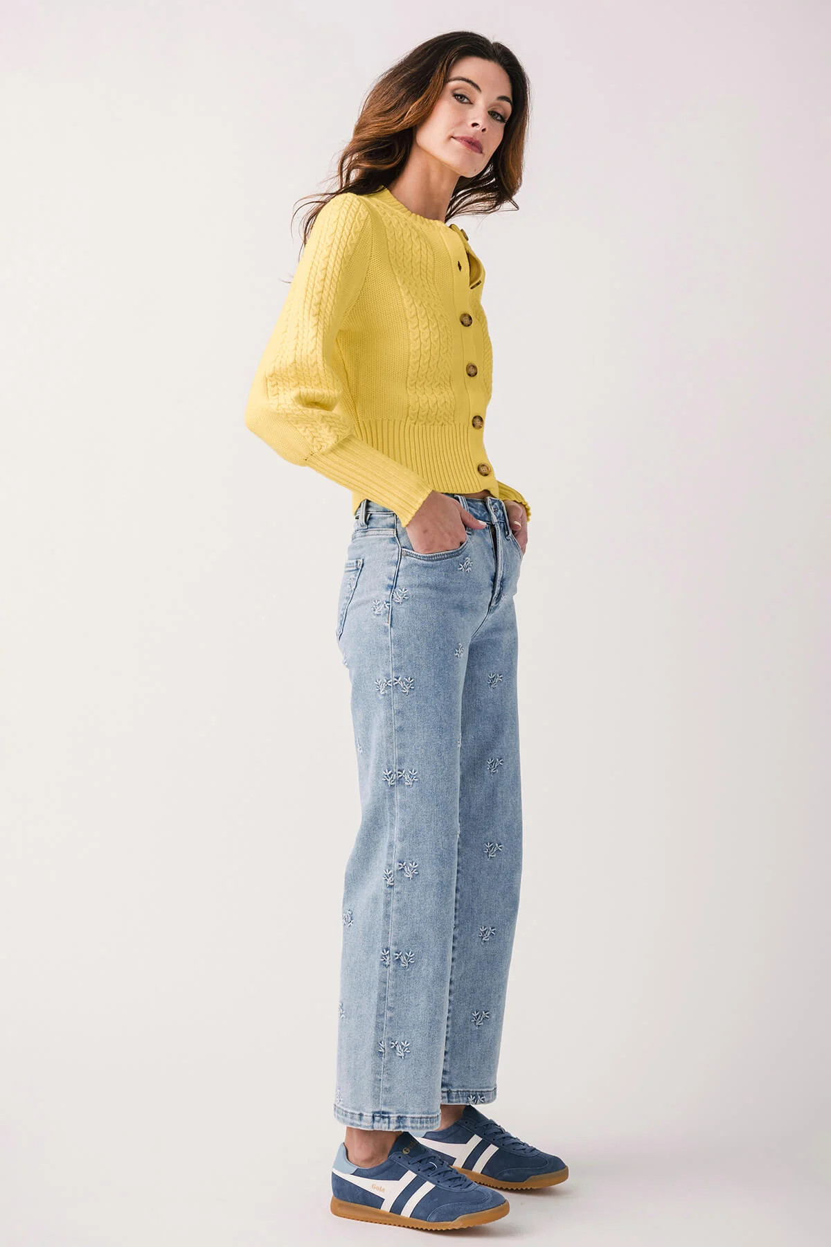 Risen Daisy High Rise Embroidered Crop Wide Leg Jeans | Social Threads