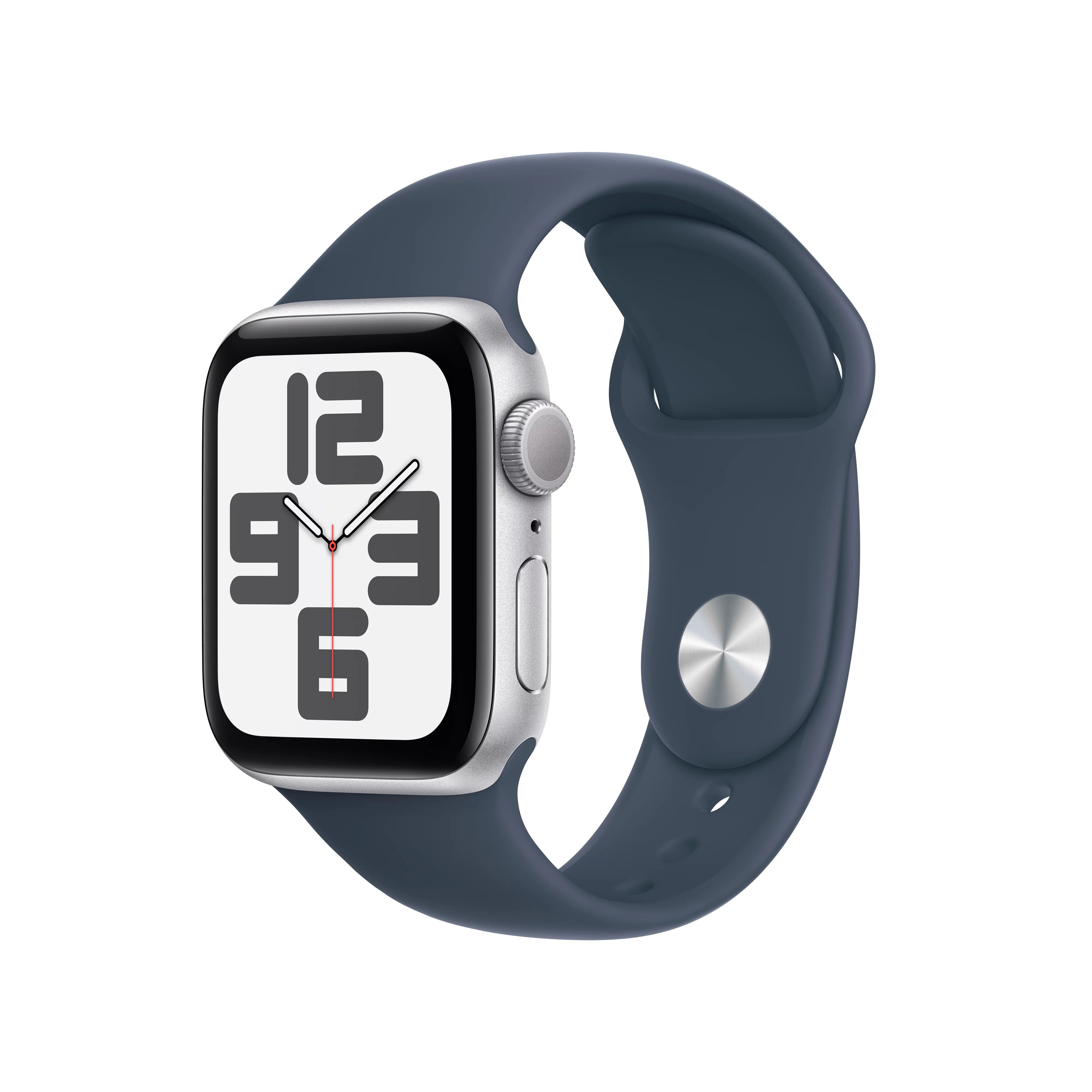 Apple Watch SE (2023) GPS 40mm Silver Aluminum Case with Storm Blue Sport Band - M/L | Walmart (US)