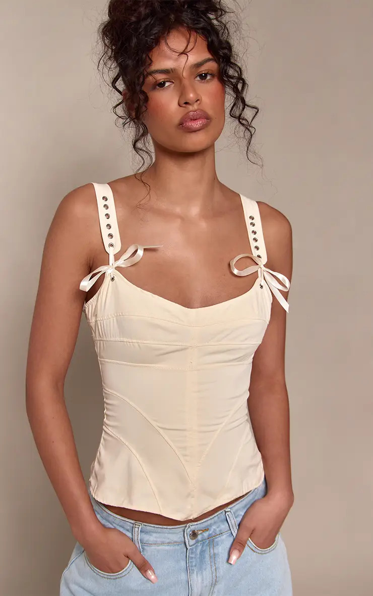 Lemon Peachskin Eyelet Detail Corset | PrettyLittleThing UK