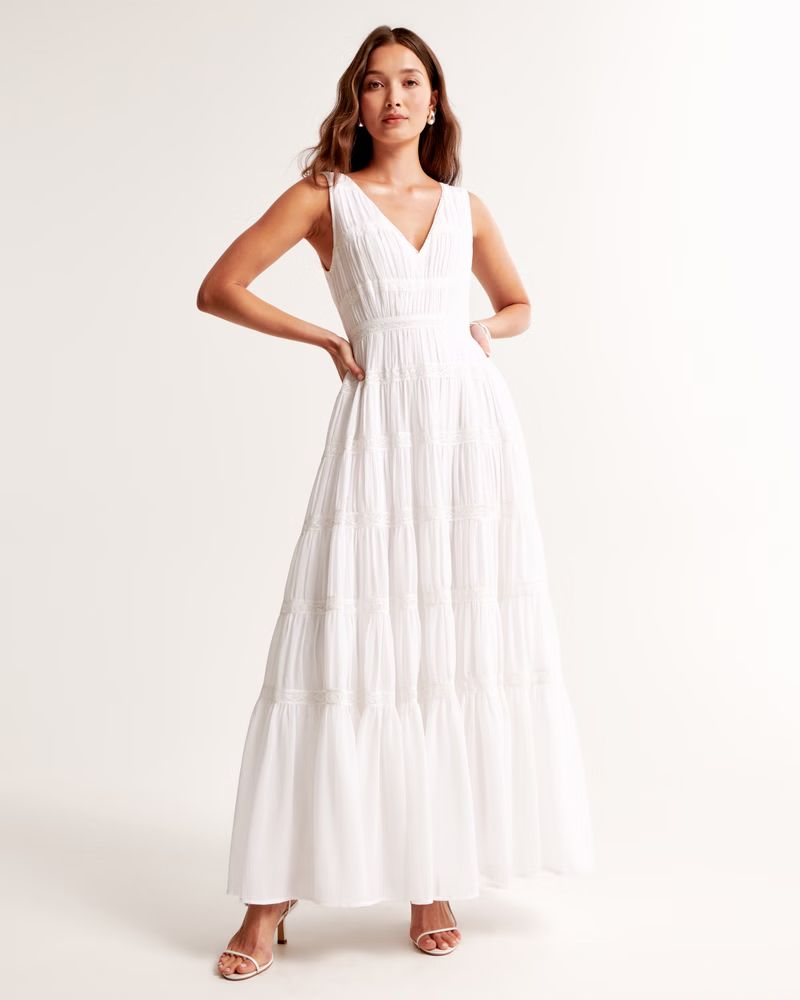 Women's Plunge Lace Tiered Maxi Dress | Women's Dresses & Jumpsuits | Abercrombie.com | Abercrombie & Fitch (US)