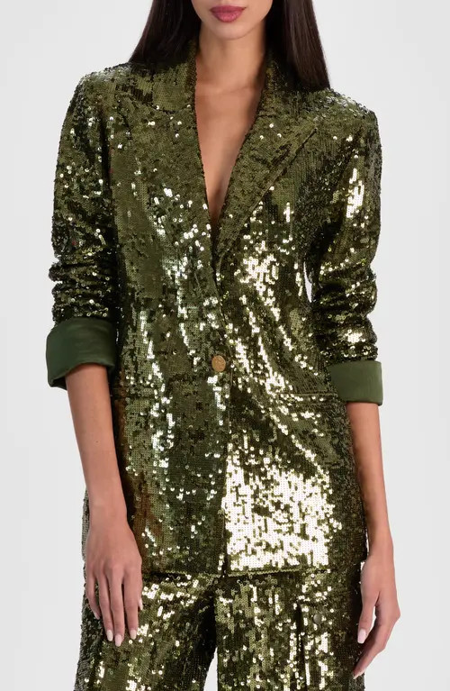Alice + Olivia Quincy Oversized Sequin Blazer in Dark Olive at Nordstrom, Size 0 | Nordstrom