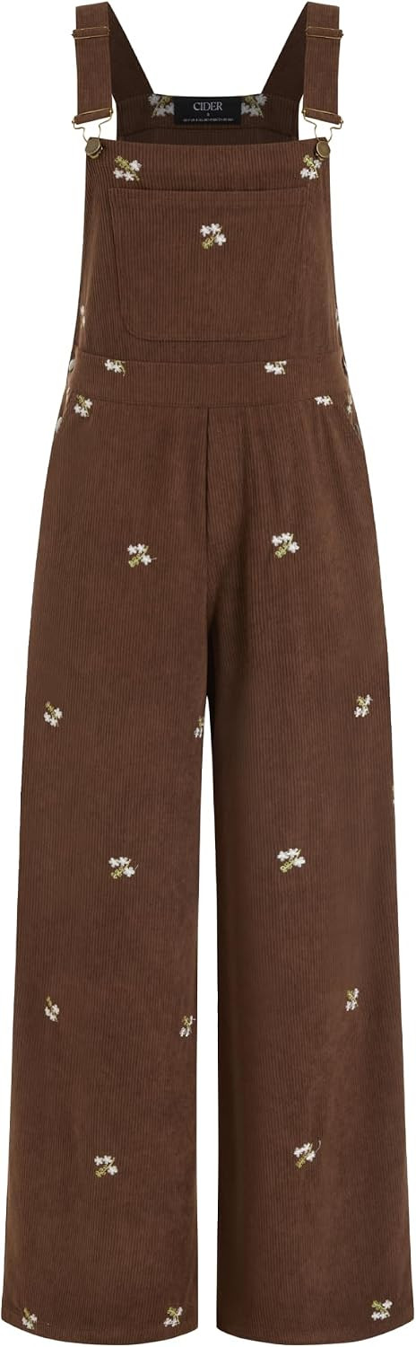 CIDER Women's Corduroy Overalls Wide Leg Jumpsuit with Floral Embroidery | Amazon (US)