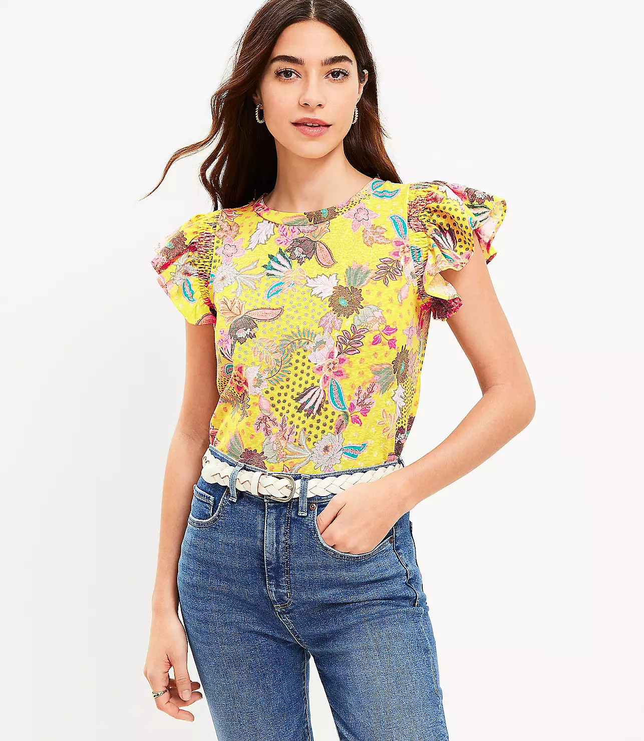 Floral Ruffle Sleeve Tee | LOFT