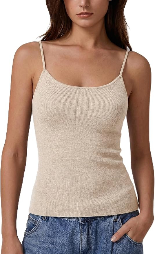Arach&Cloz Women's Wool Blend Sleeveless Spaghetti Straps Summer Business Casual Fitted Basic Cam... | Amazon (US)