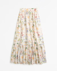 Linen-Blend Tiered Midi Skirt | Abercrombie & Fitch (US)