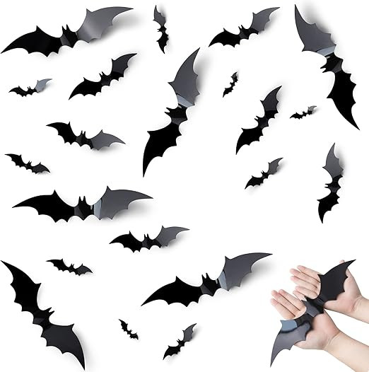 168Pcs Halloween Bats Decorations 3D Bat Wall Stickers Decor 4 Big Sizes Spooky Waterproof Plasti... | Amazon (US)